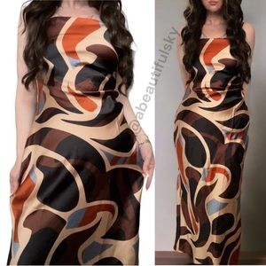 House of Harlow 1960 Satin Geometric midi dress slinky 70s boho mcm large L Art